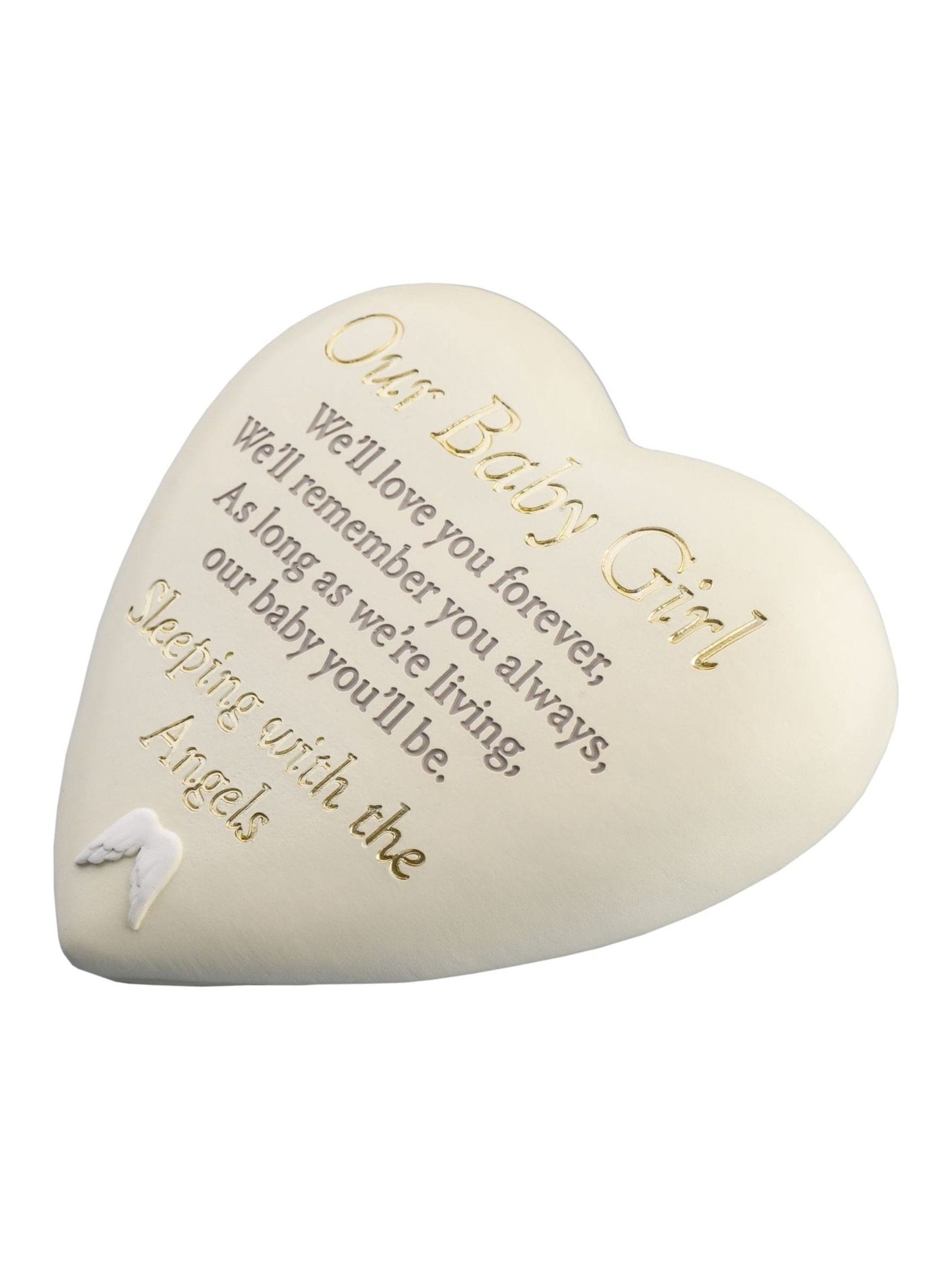 Widdop white heart plaque baby girl 16.5cm - British product