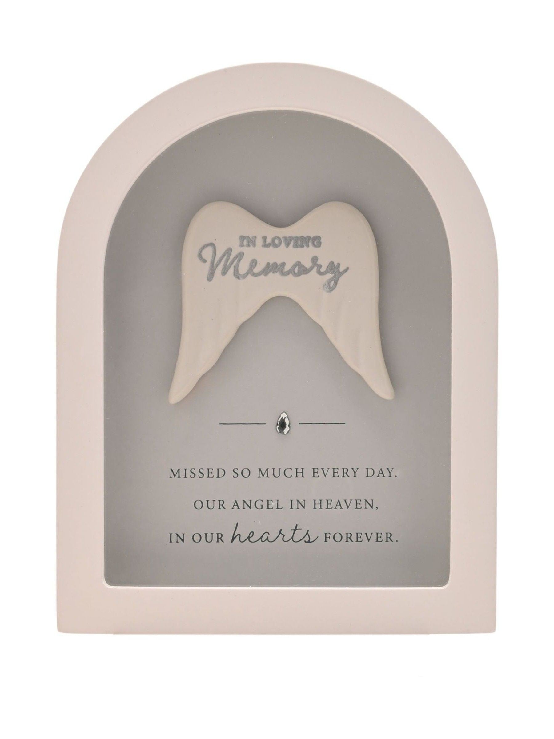 Widdop white arched framed plaque with angel wings (British brand)