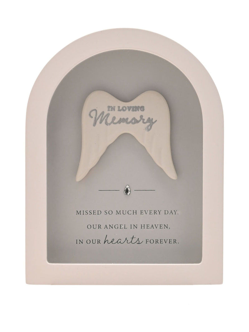 Widdop white arched framed plaque with angel wings (British brand)