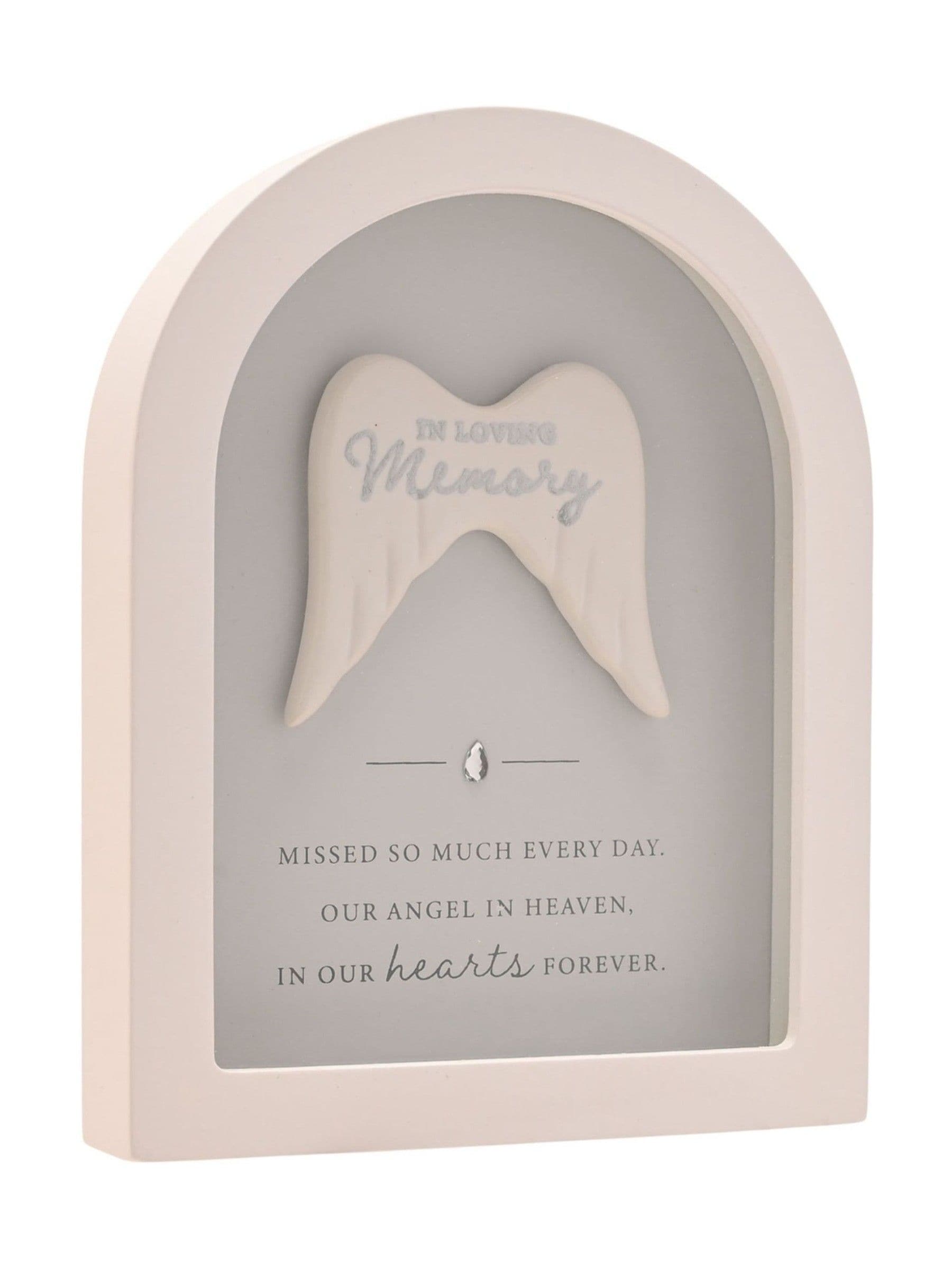 Widdop white arched framed plaque with angel wings (British brand)