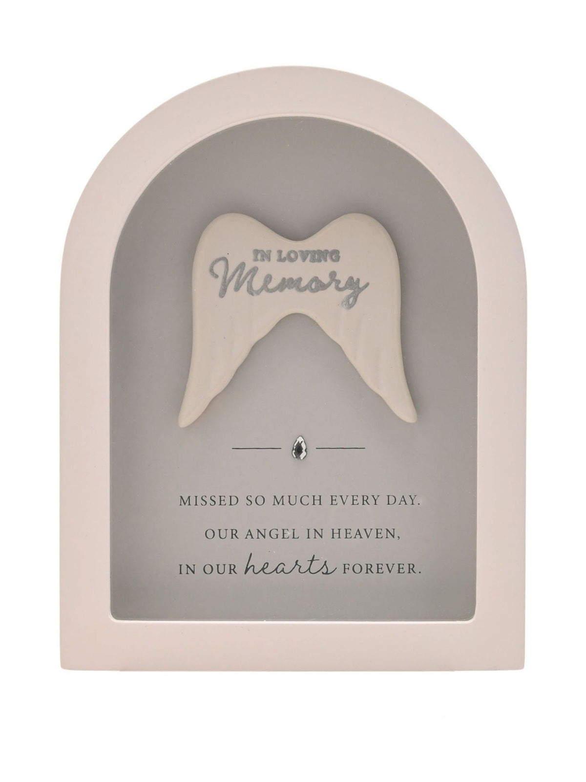 Widdop white arched framed plaque with angel wings (British brand)