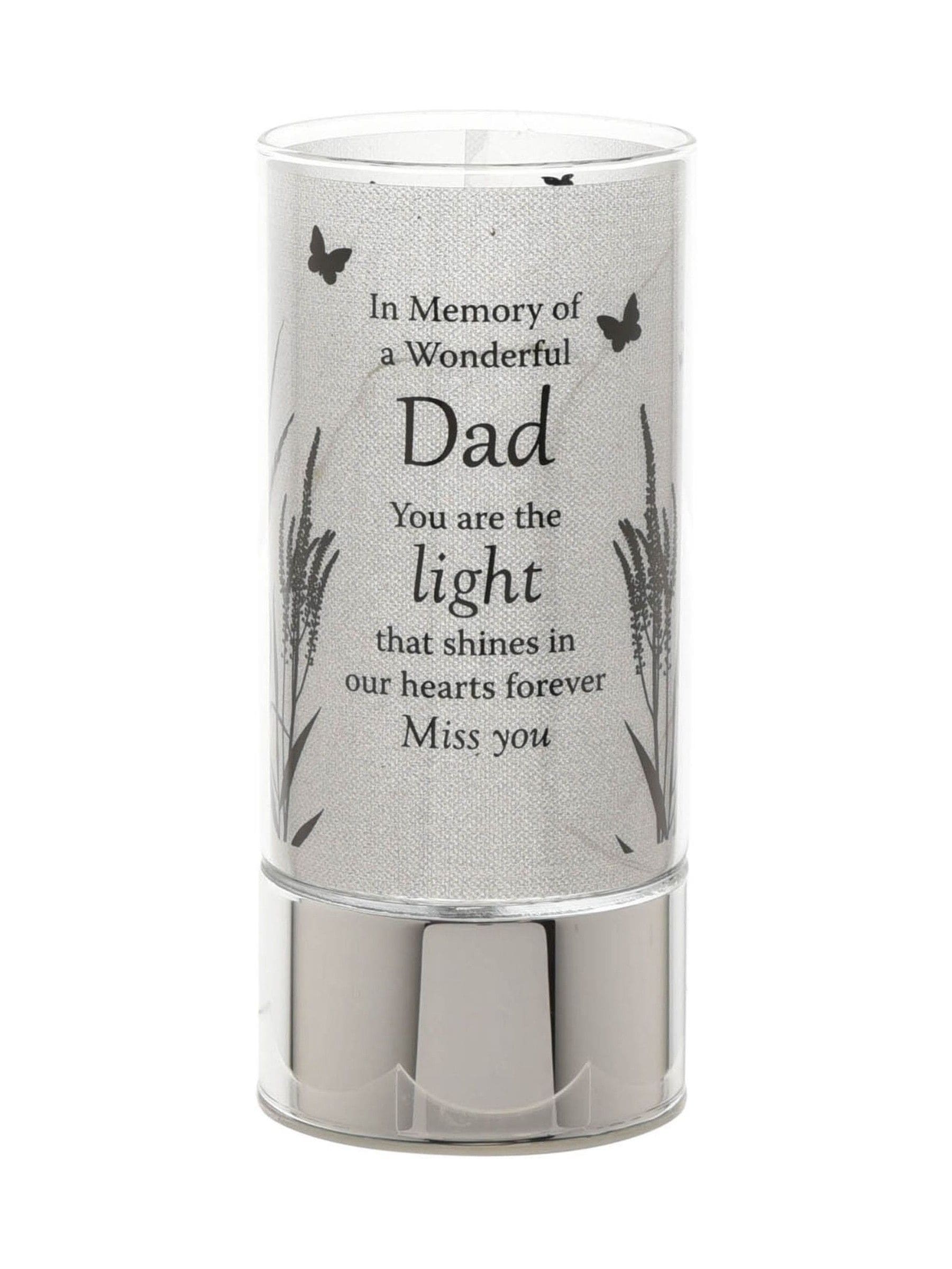Widdop silver tube light for Dad memorial, UK version