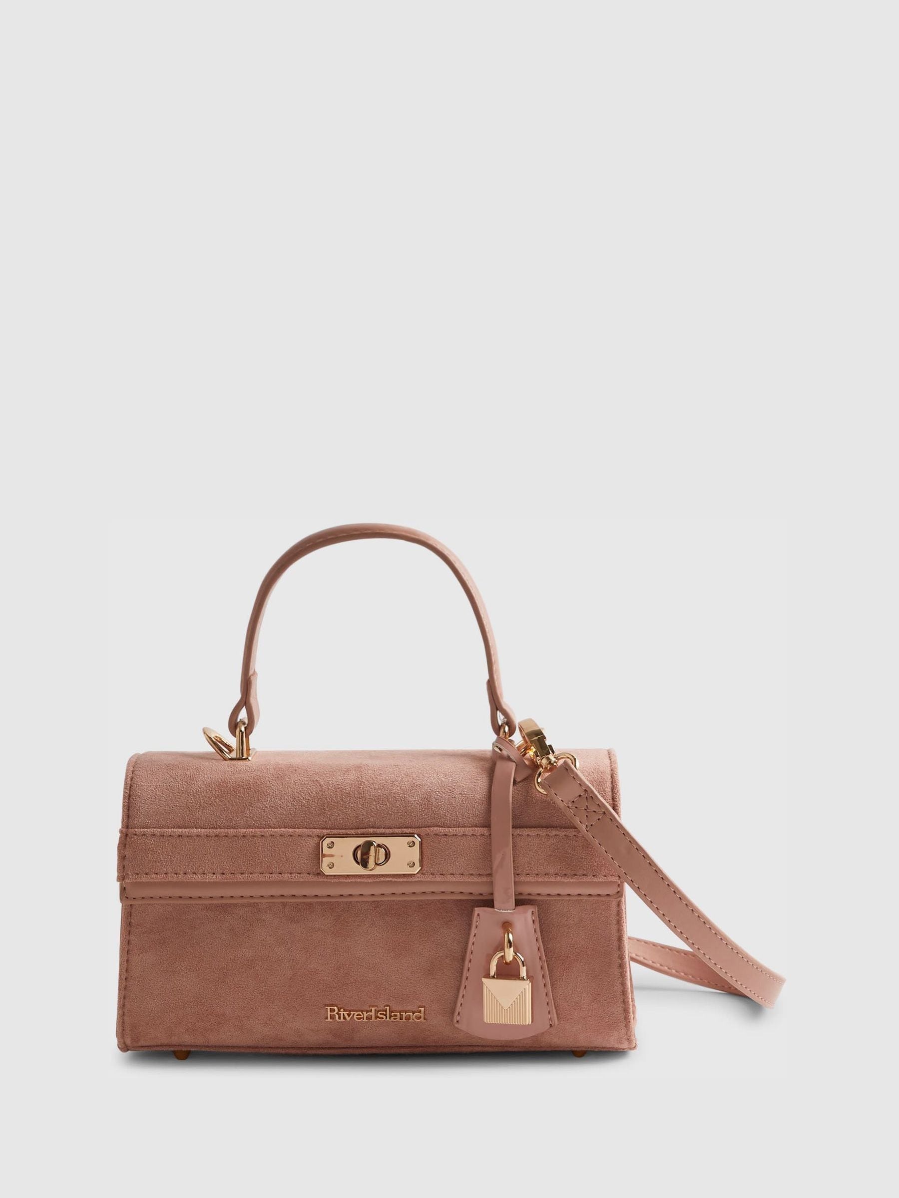 River Island pink faux suede lock front tote bag, UK version