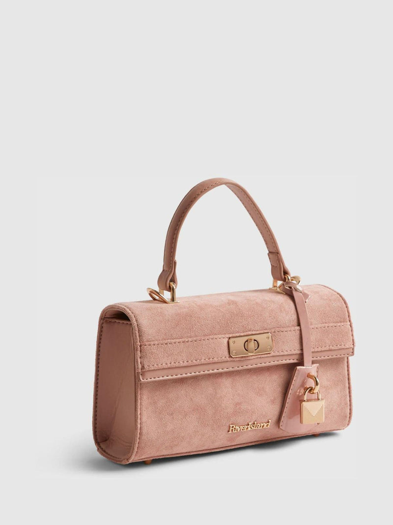 River Island pink faux suede lock front tote bag, UK version