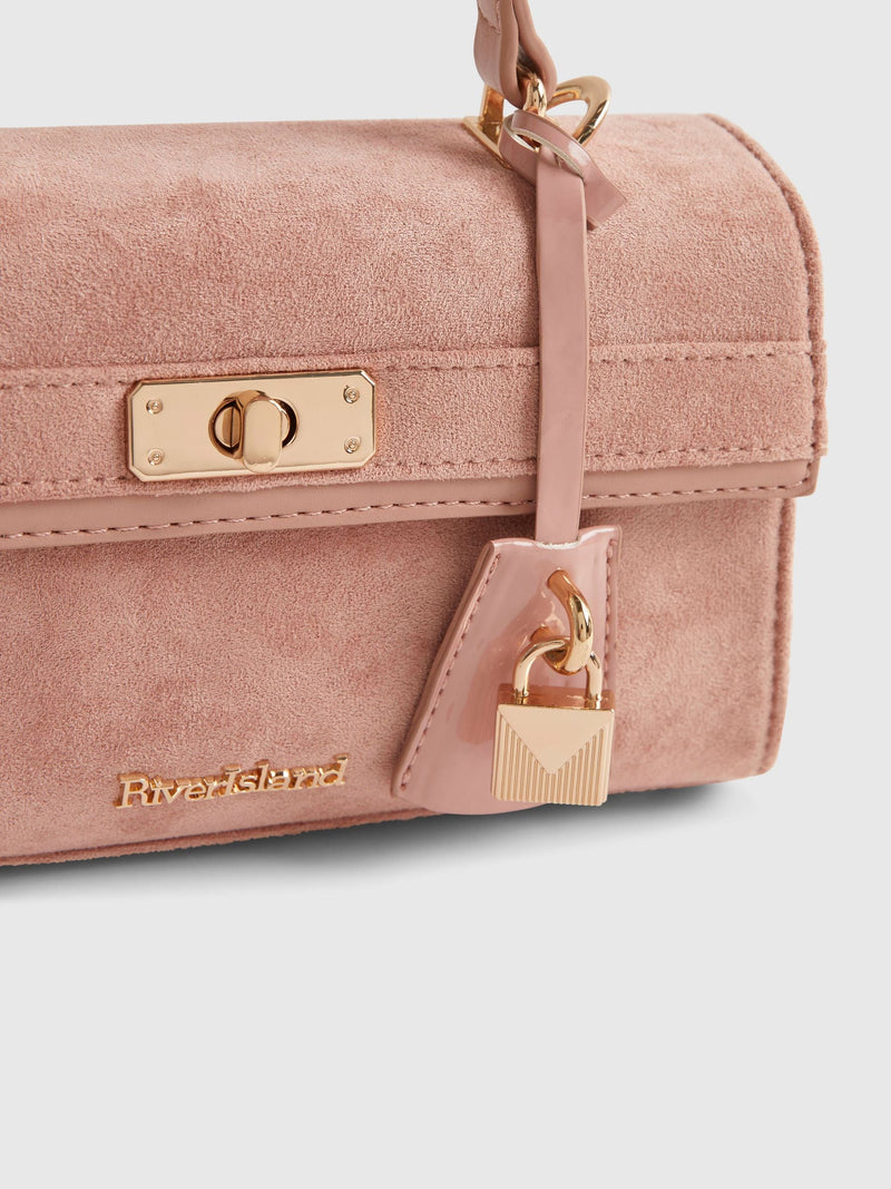 River Island pink faux suede lock front tote bag, UK version