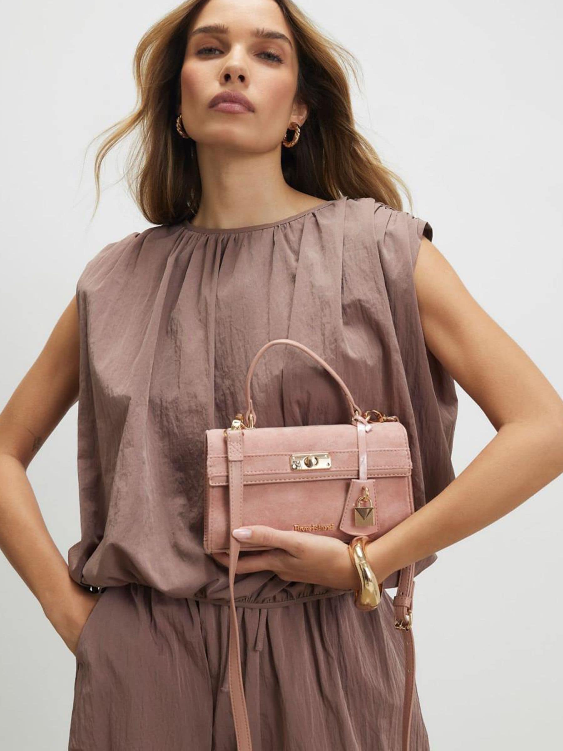 River Island pink faux suede lock front tote bag, UK version