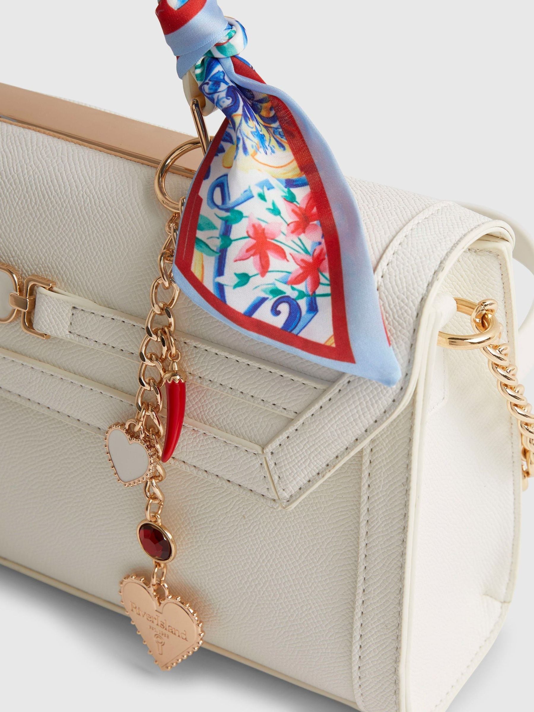 River Island white scarf charm tote bag with cross body strap (British brand)