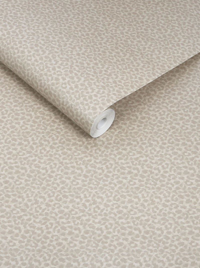 Luxe Leopard wallpaper sample in taupe and stone, imported from the UK