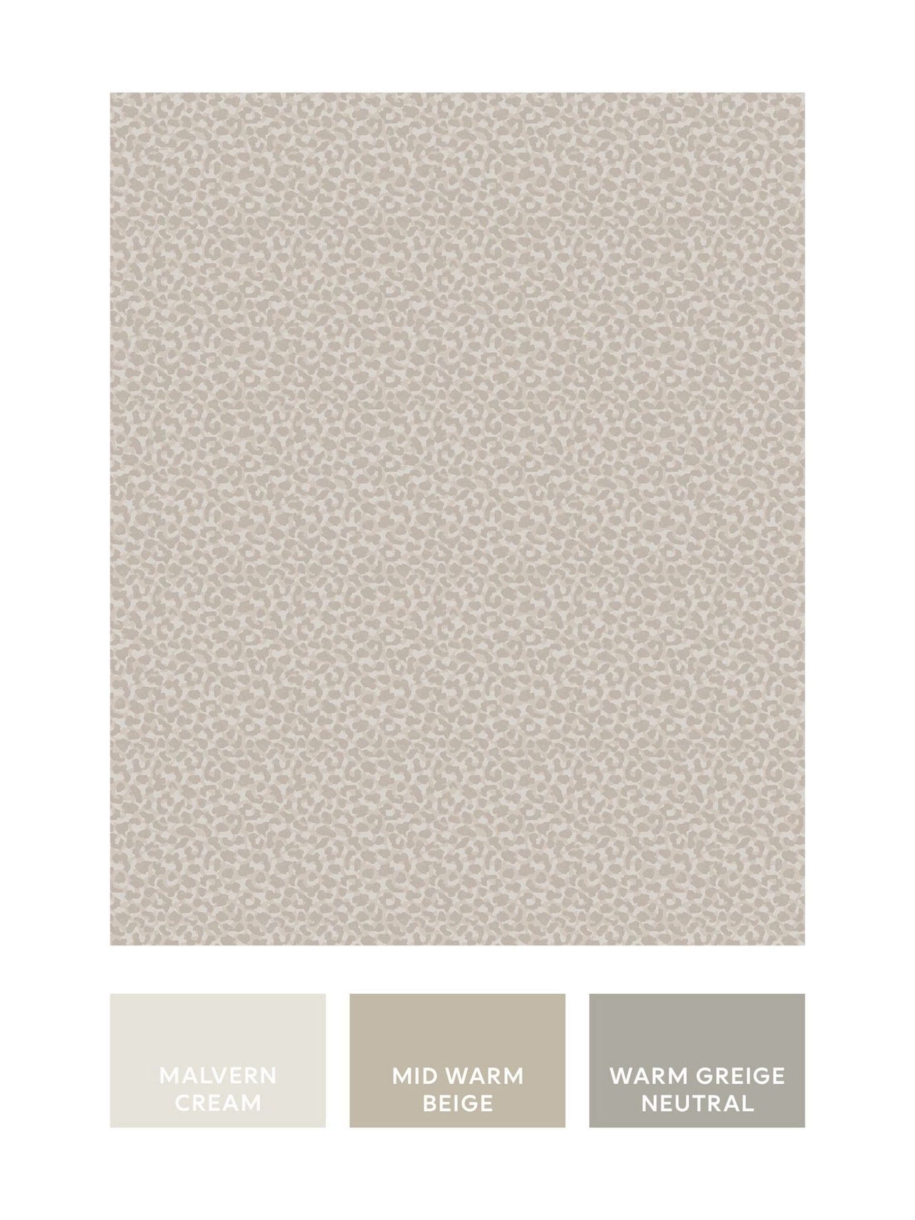 Luxe Leopard wallpaper sample in taupe and stone, imported from the UK