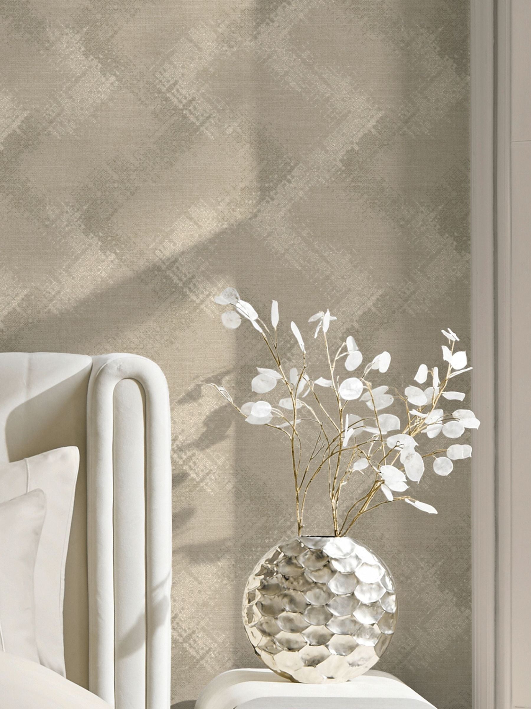 Luxe Dimora cream metallic wallpaper sample A4, UK version
