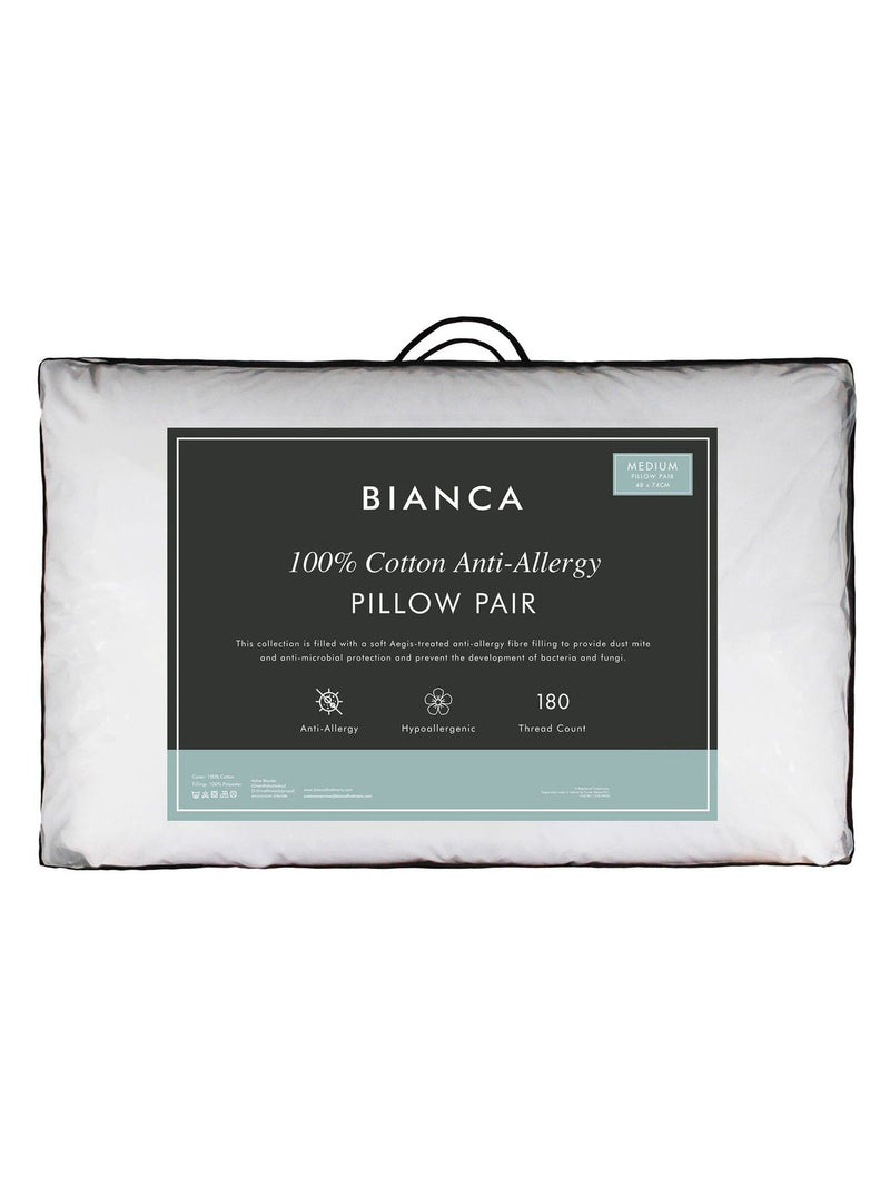 Bianca anti allergy cotton pillow 180 thread count, UK version