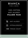 Bianca anti allergy cotton pillow 180 thread count, UK version