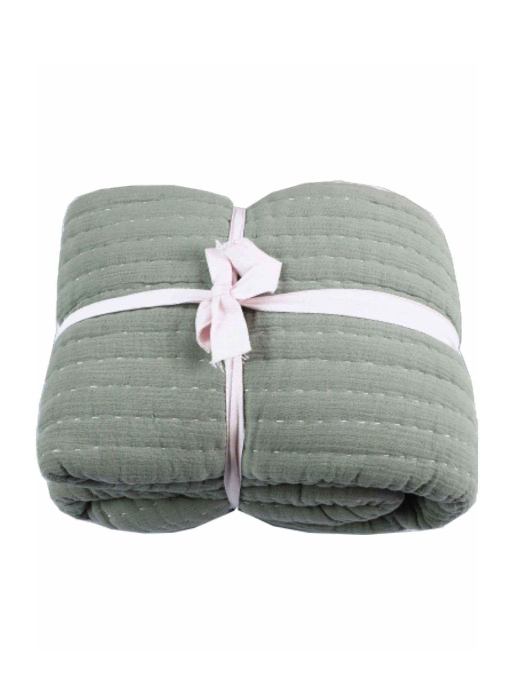 Gallery Home green sylvan stitched gauze bedspread 260x240cm (British brand)