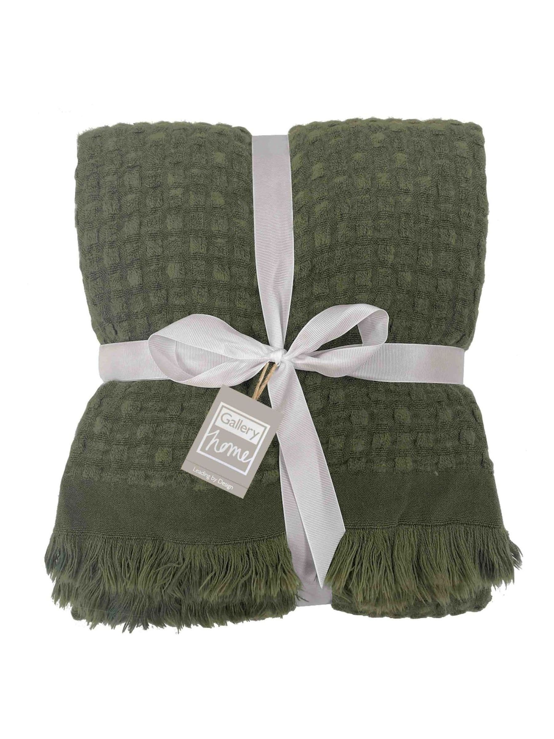Gallery Home olive green waffle throw 1300x1700mm - British product