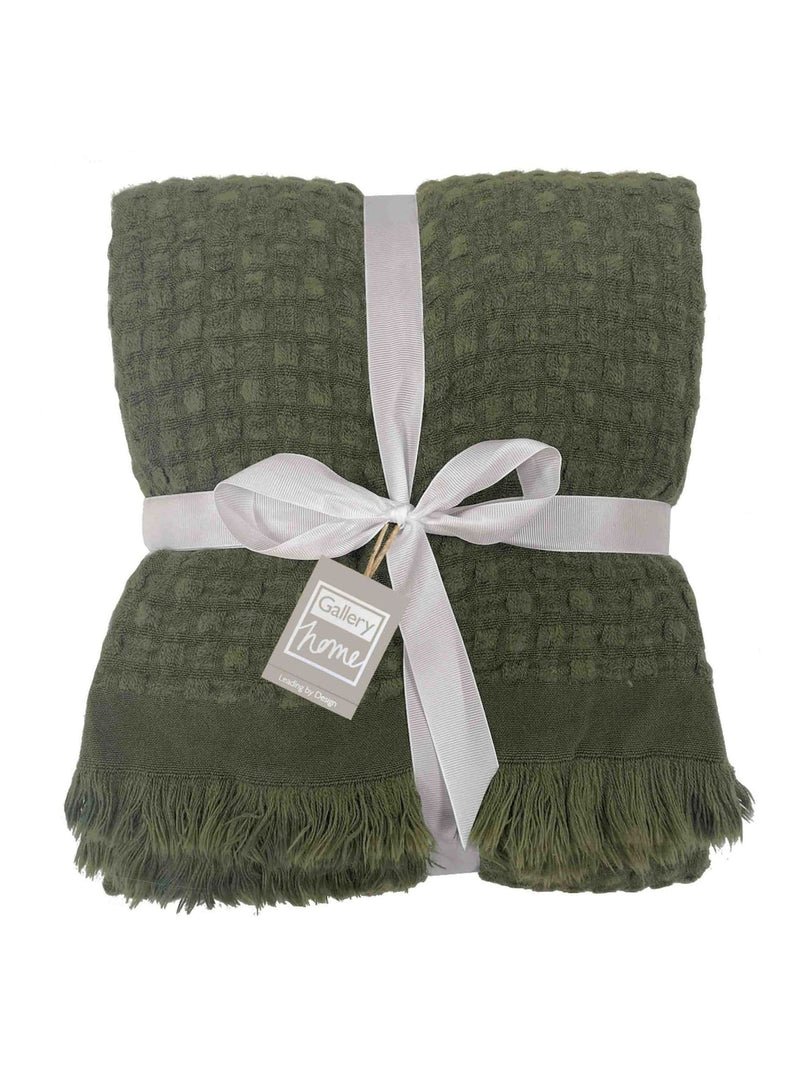 Gallery Home olive green waffle throw 1300x1700mm - British product
