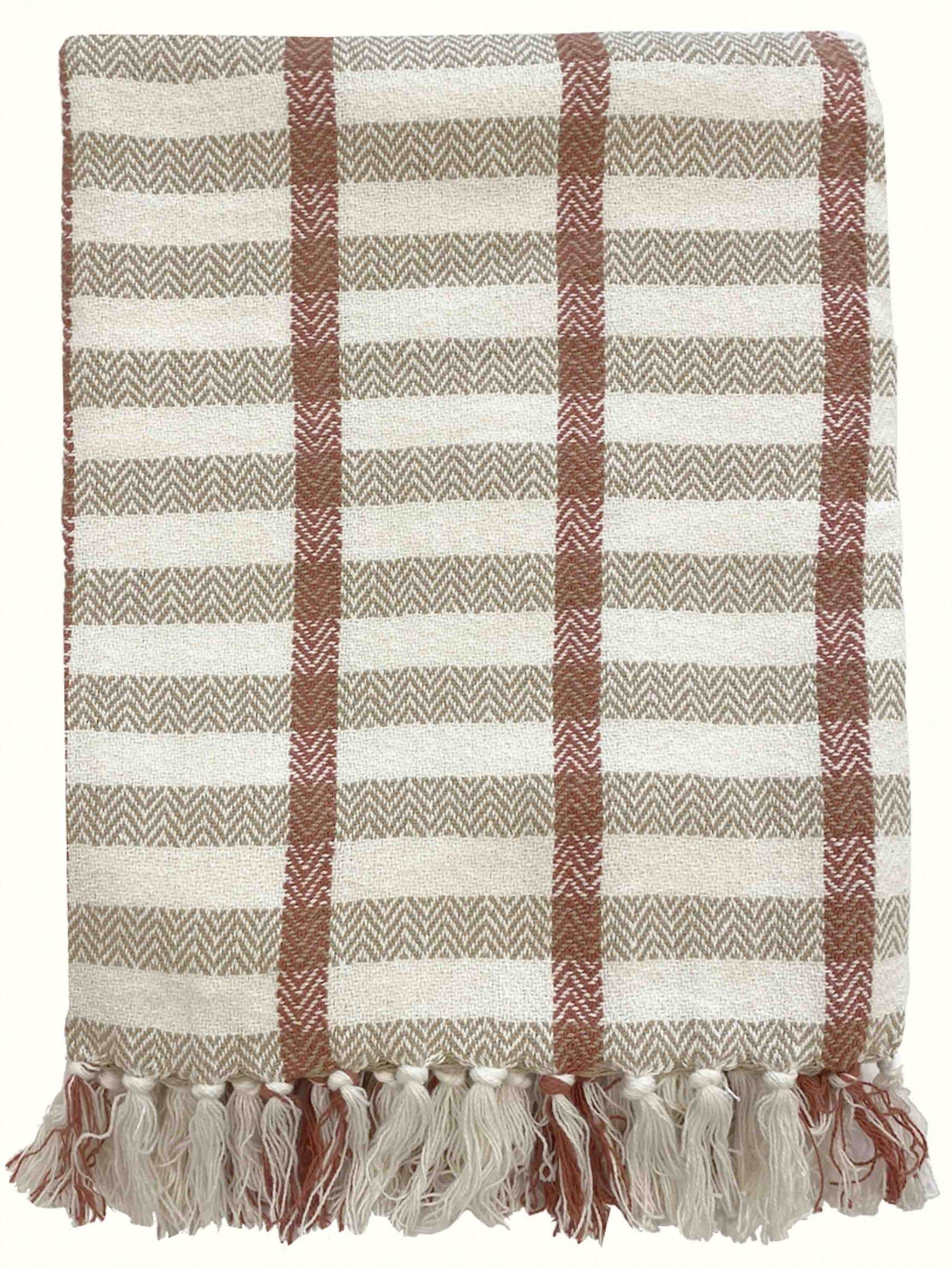 Gallery Home plaid throw natural rust satin woven 1300x1700mm, UK version