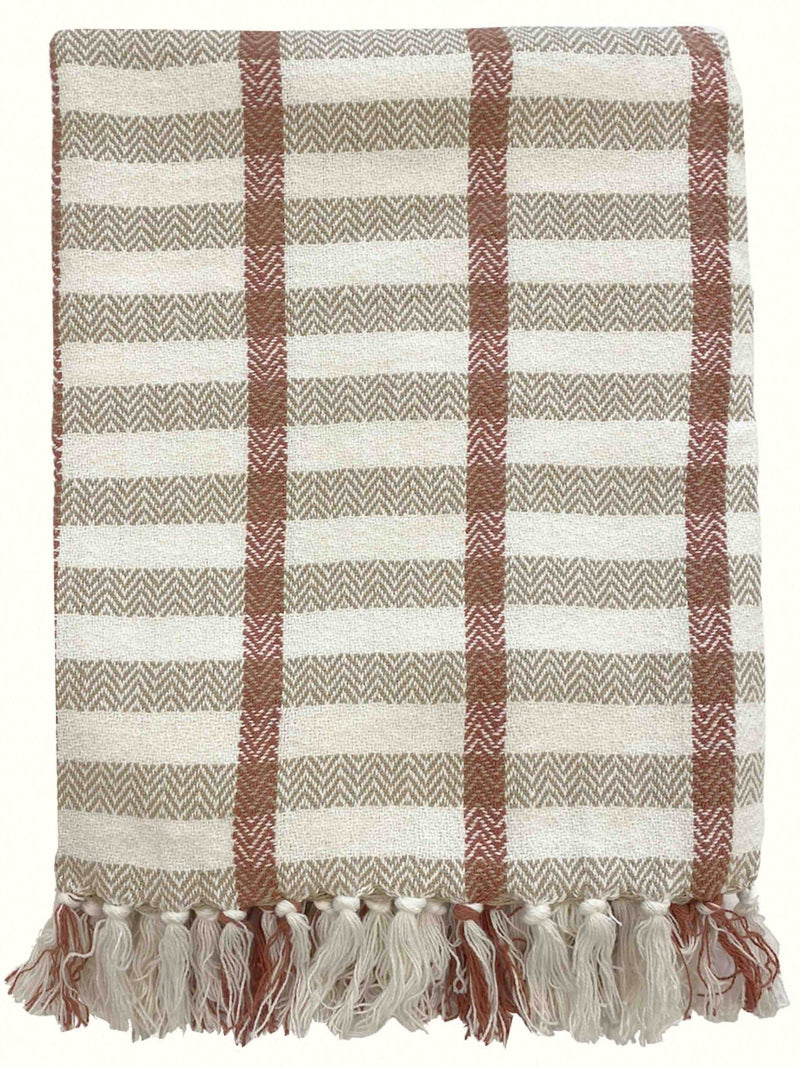 Gallery Home plaid throw natural rust satin woven 1300x1700mm, UK version