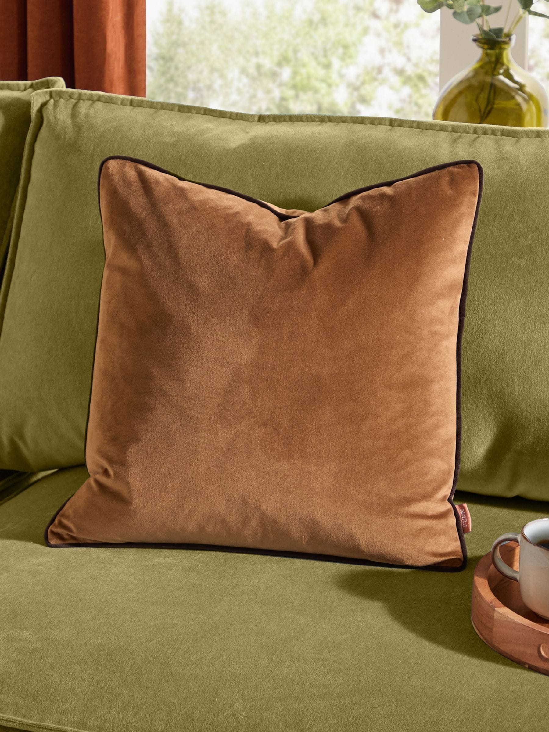 Furn Caramel/Chocolate Meridian Velvet Feather Cushion 55 x 55cm