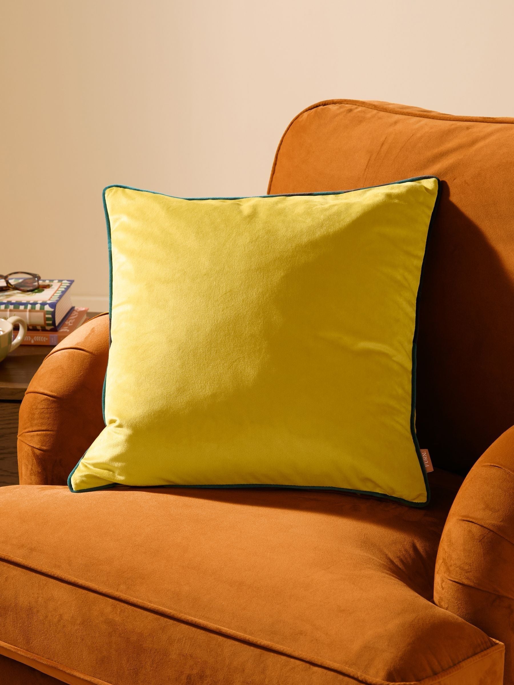 Furn Caramel/Chocolate Meridian Velvet Feather Cushion 55 x 55cm