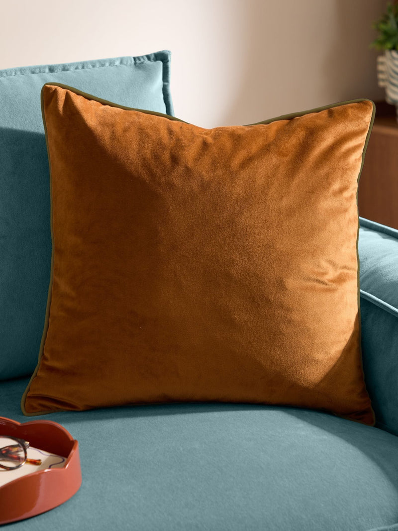 Furn Caramel/Chocolate Meridian Velvet Feather Cushion 55 x 55cm