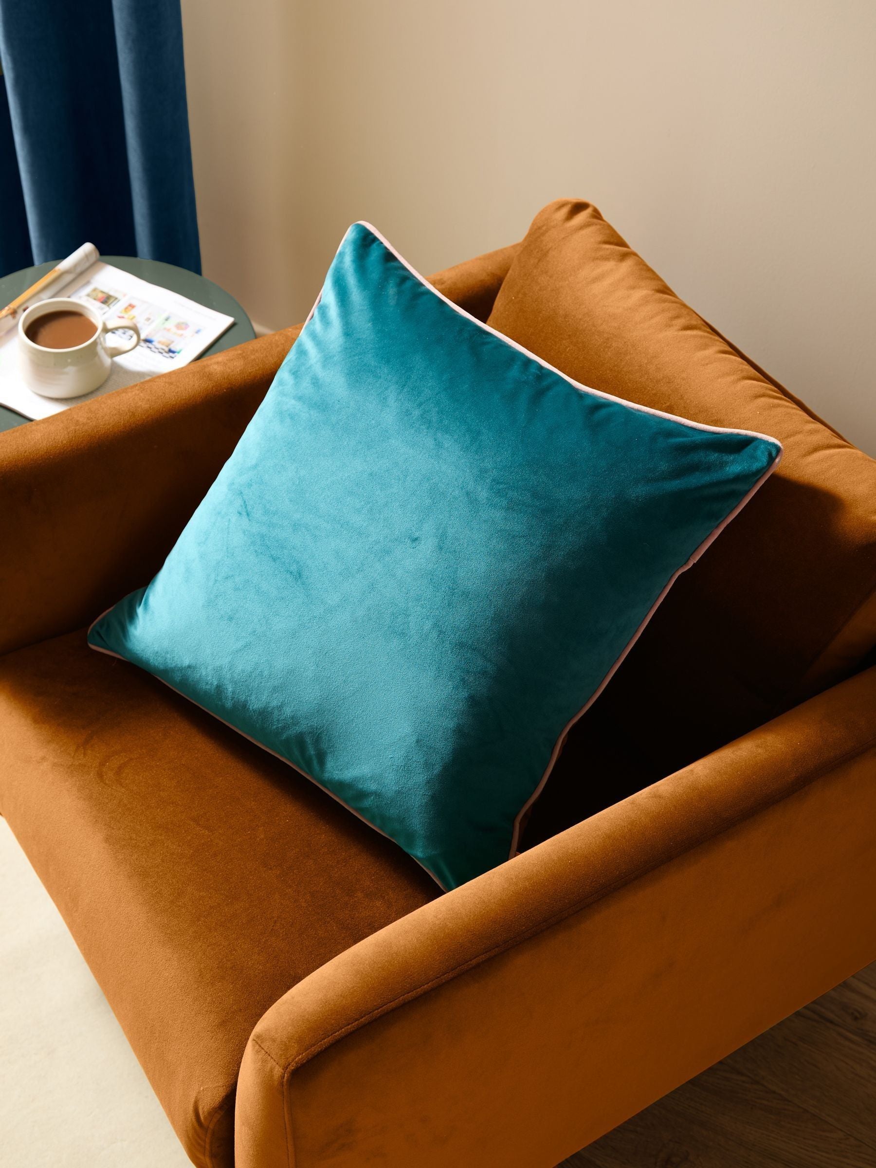 Furn Caramel/Chocolate Meridian Velvet Feather Cushion 55 x 55cm