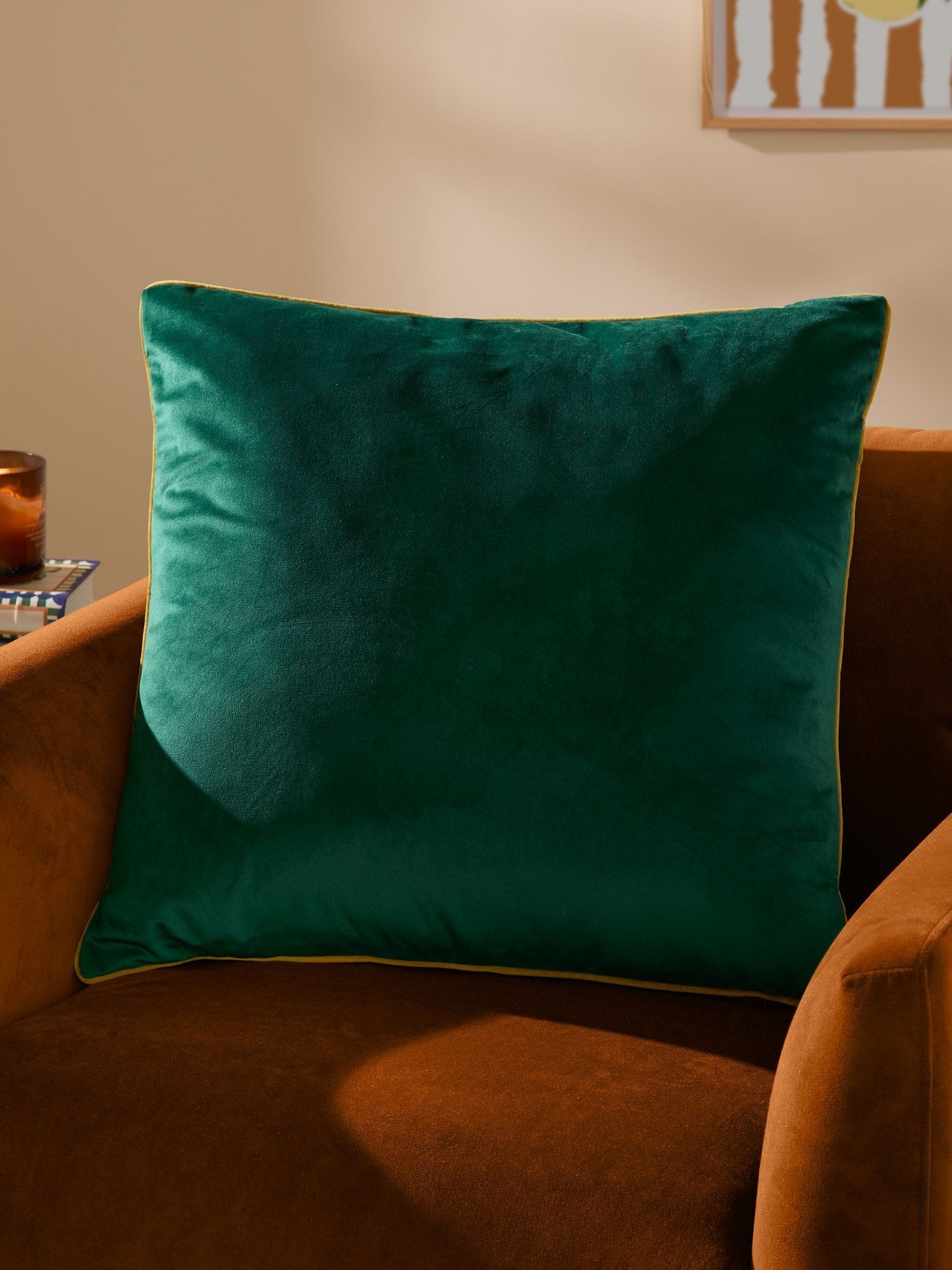 Furn Caramel/Chocolate Meridian Velvet Feather Cushion 55 x 55cm