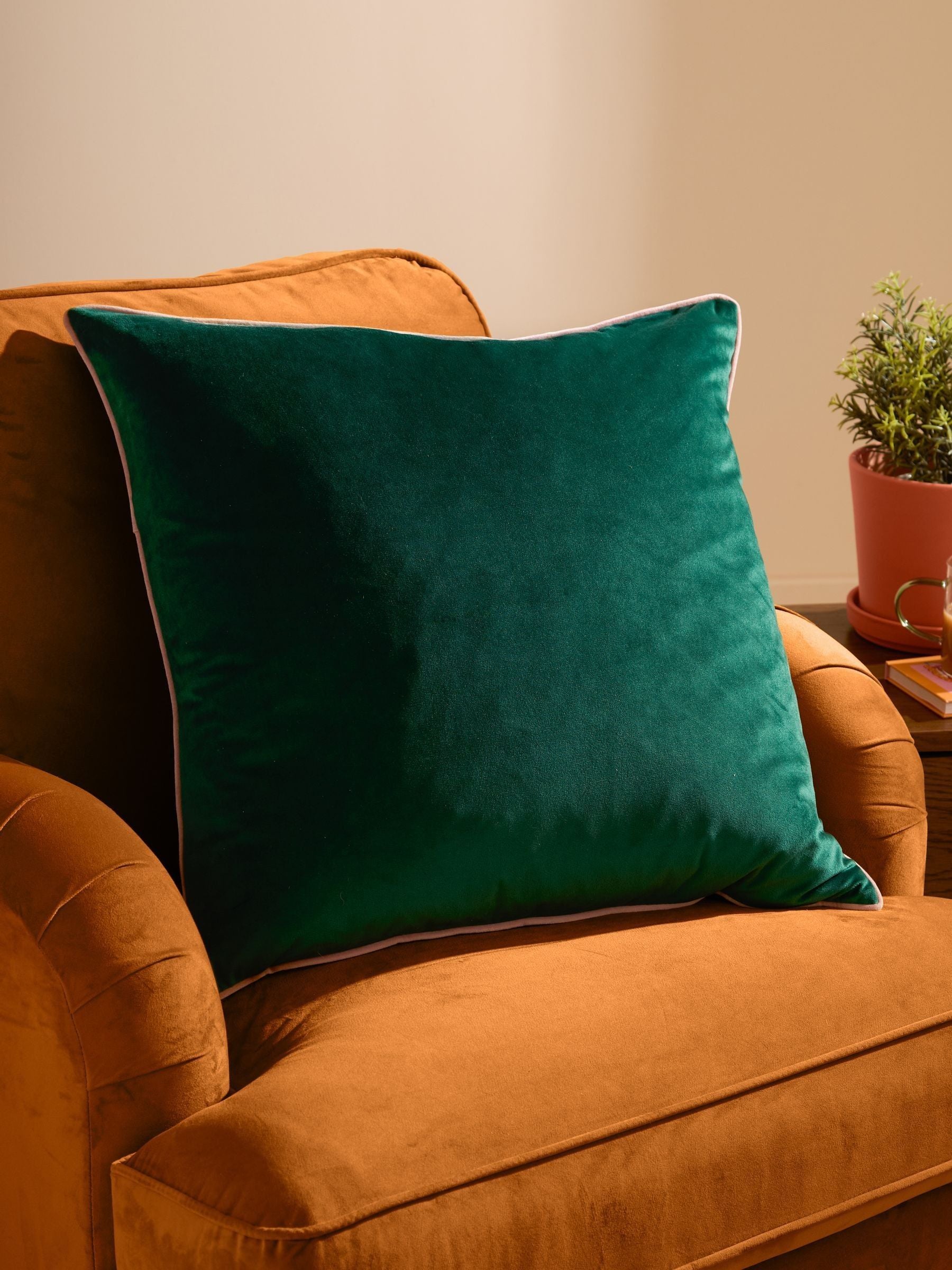Furn Caramel/Chocolate Meridian Velvet Feather Cushion 55 x 55cm