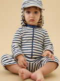 MORI Dark Blue Stripe Sun & Swim Hat with Neck Protection