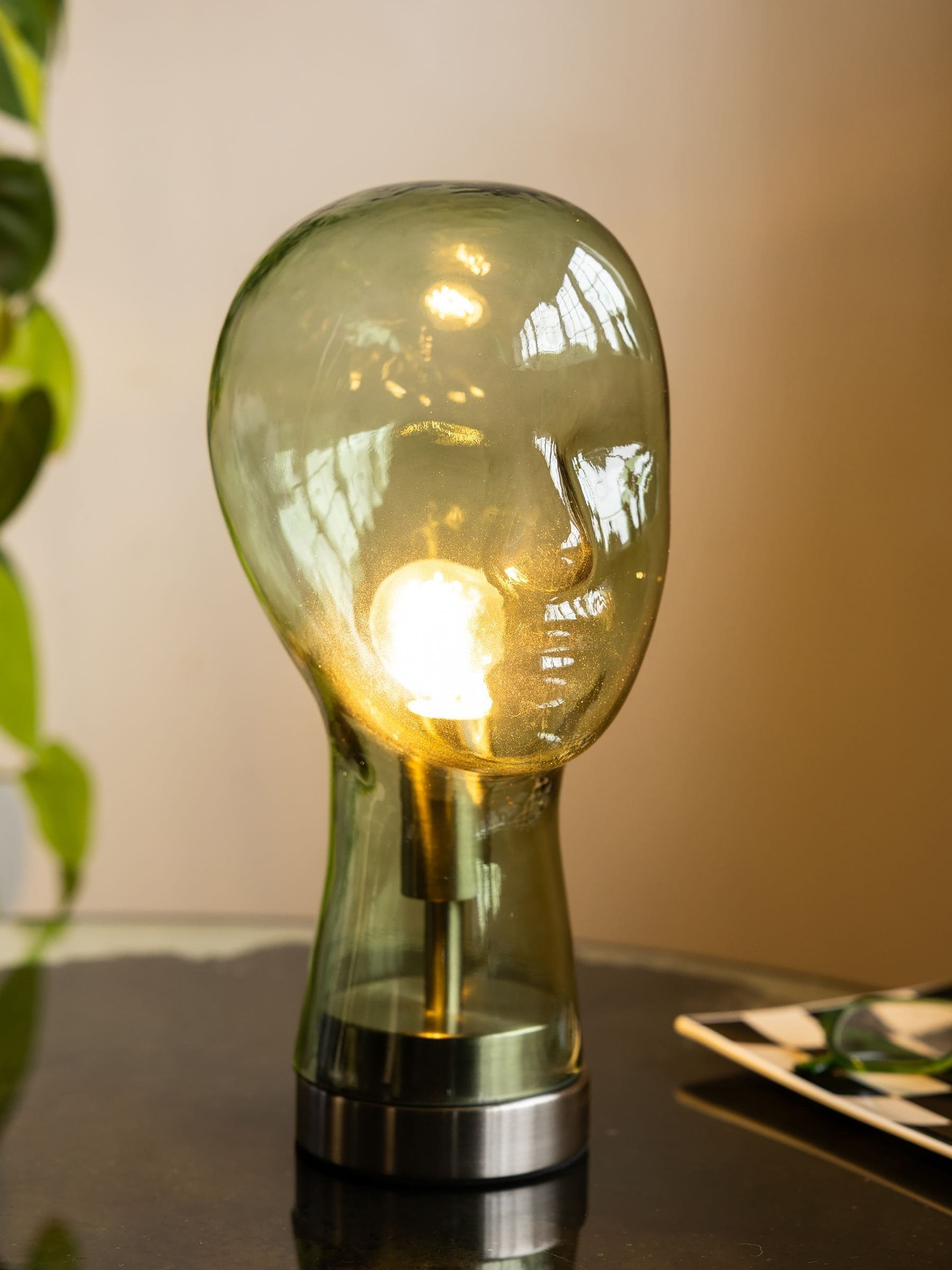 Rockett St George green glass head table lamp 33cm (British brand)
