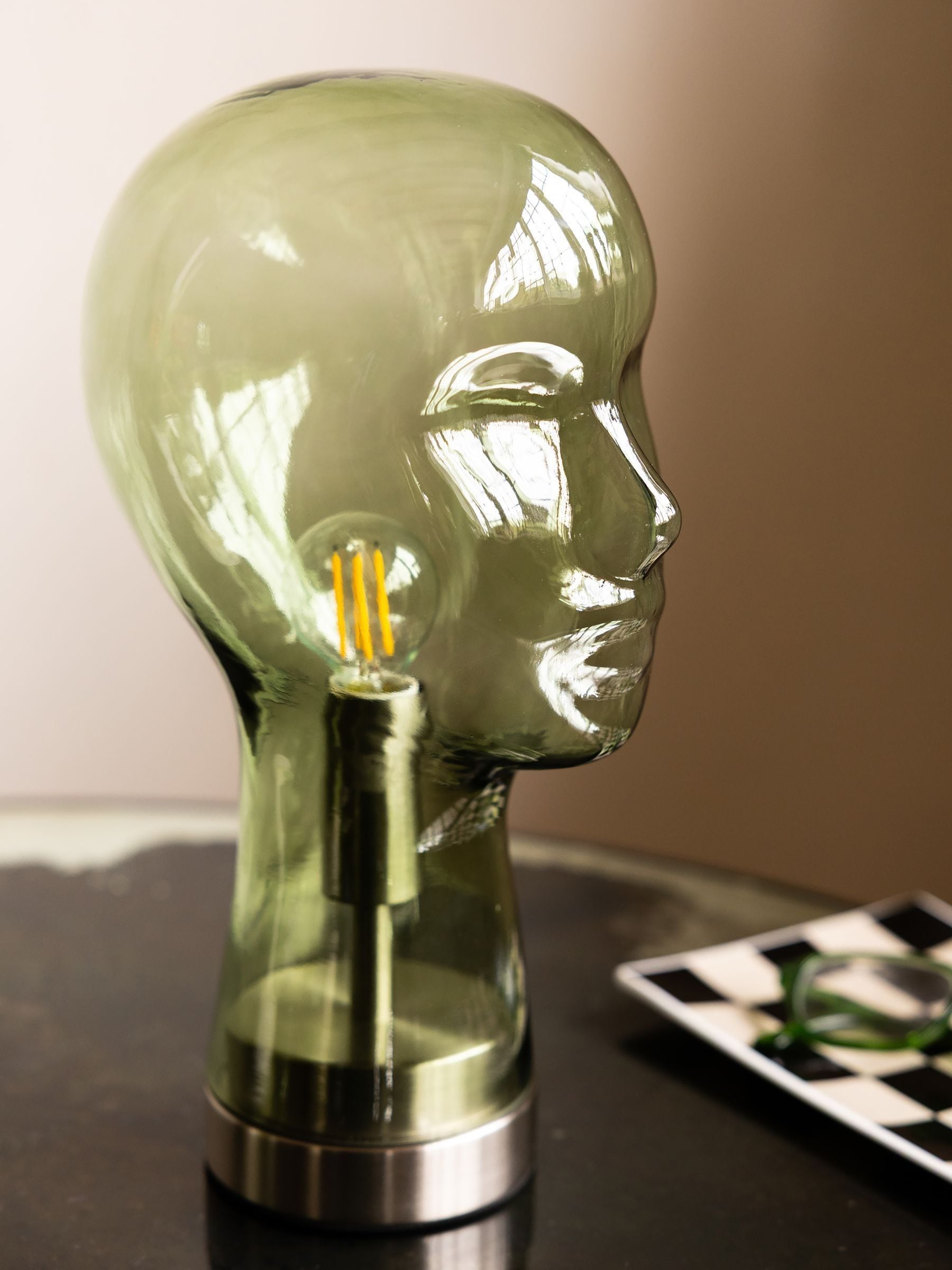 Rockett St George green glass head table lamp 33cm (British brand)