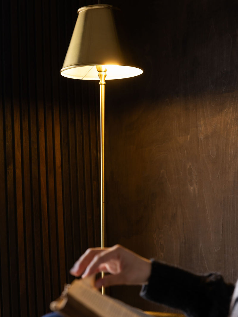 Rockett St George brass slim floor lamp 155cm tall, imported from the UK