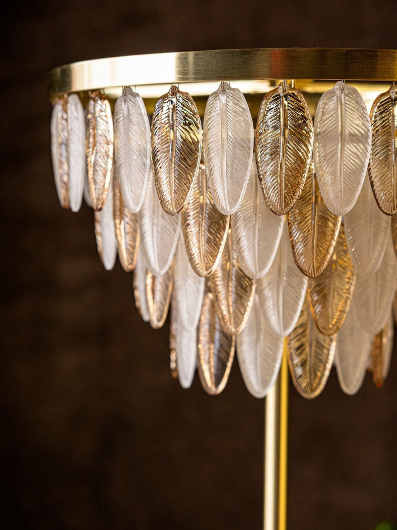 Rockett St George brass feather leaf chandelier ceiling light 149cm, UK version