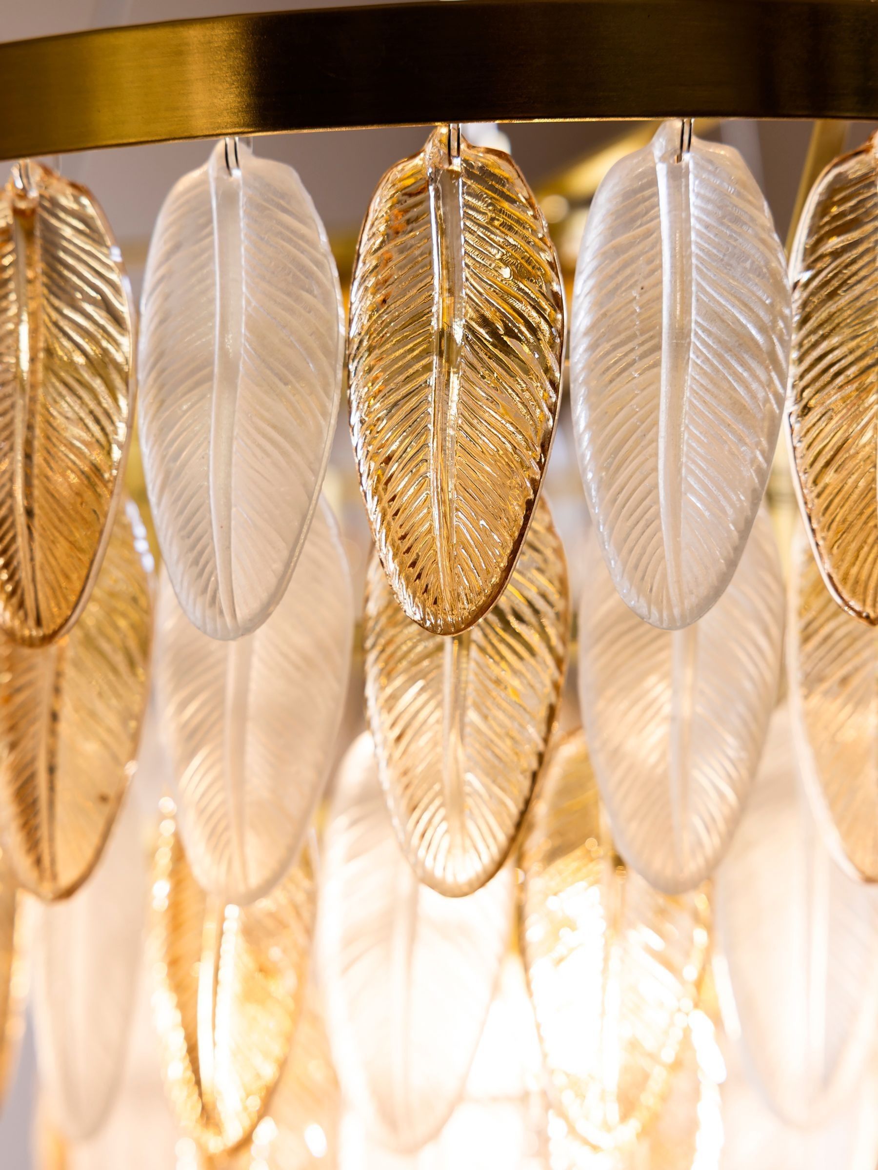 Rockett St George brass feather leaf chandelier ceiling light 149cm, UK version