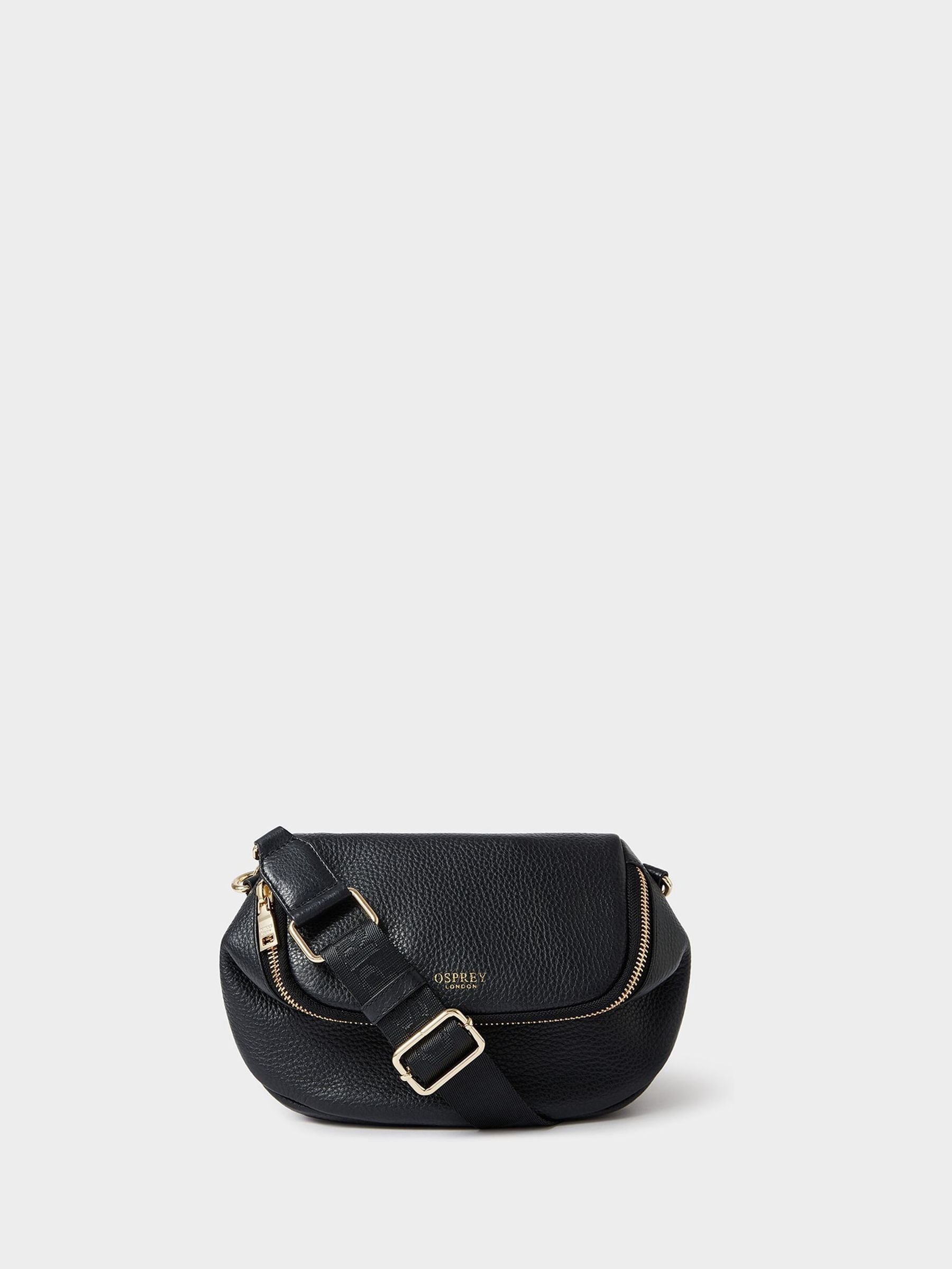 Osprey London black Crumple leather sling bag, imported from the UK