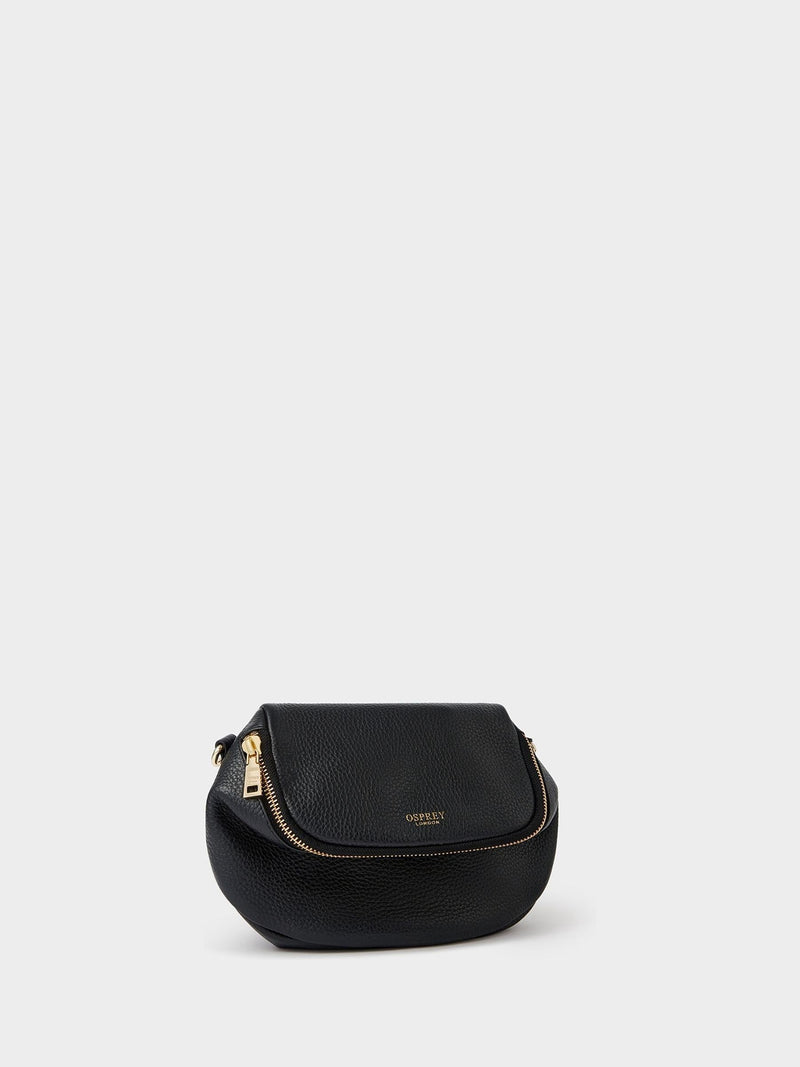Osprey London black Crumple leather sling bag, imported from the UK