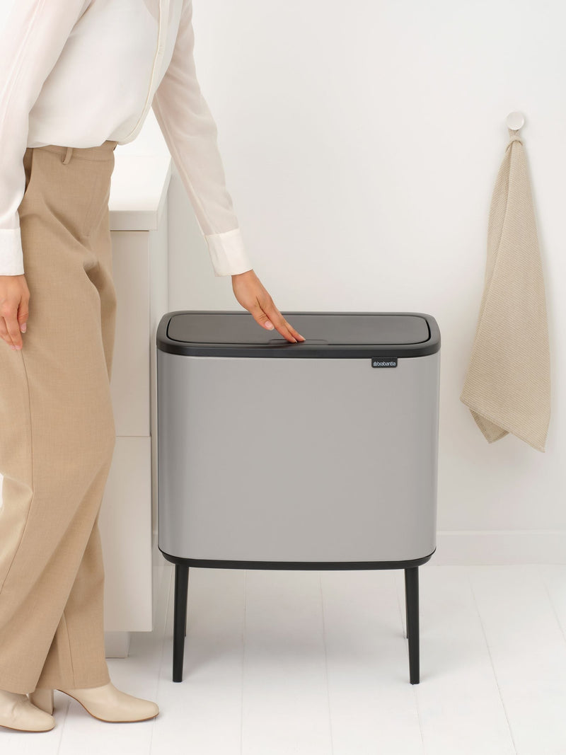 Brabantia Soft Grey Bo Touch Bin with two buckets - British product