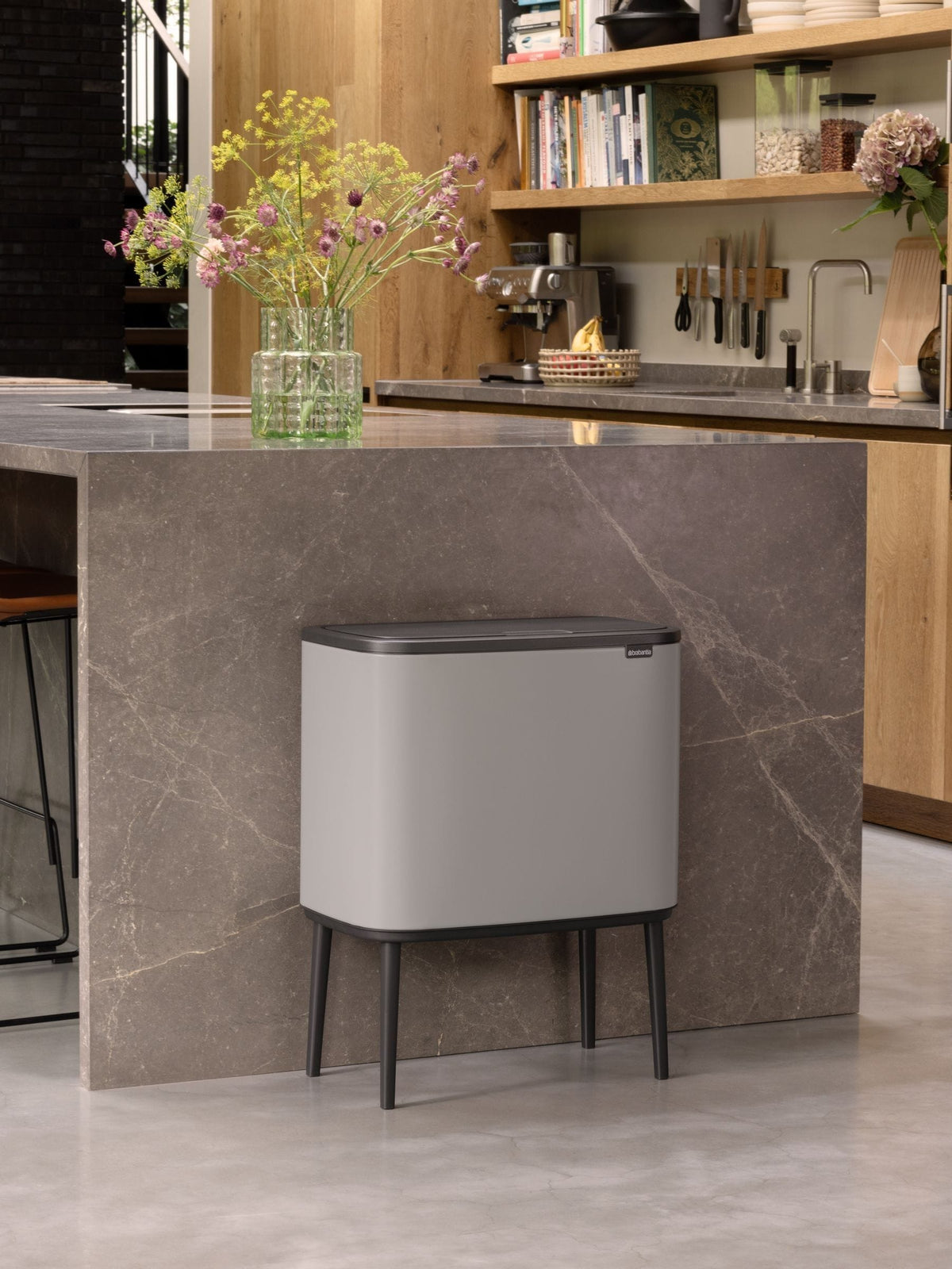 Brabantia Soft Grey Bo Touch Bin with two buckets - British product