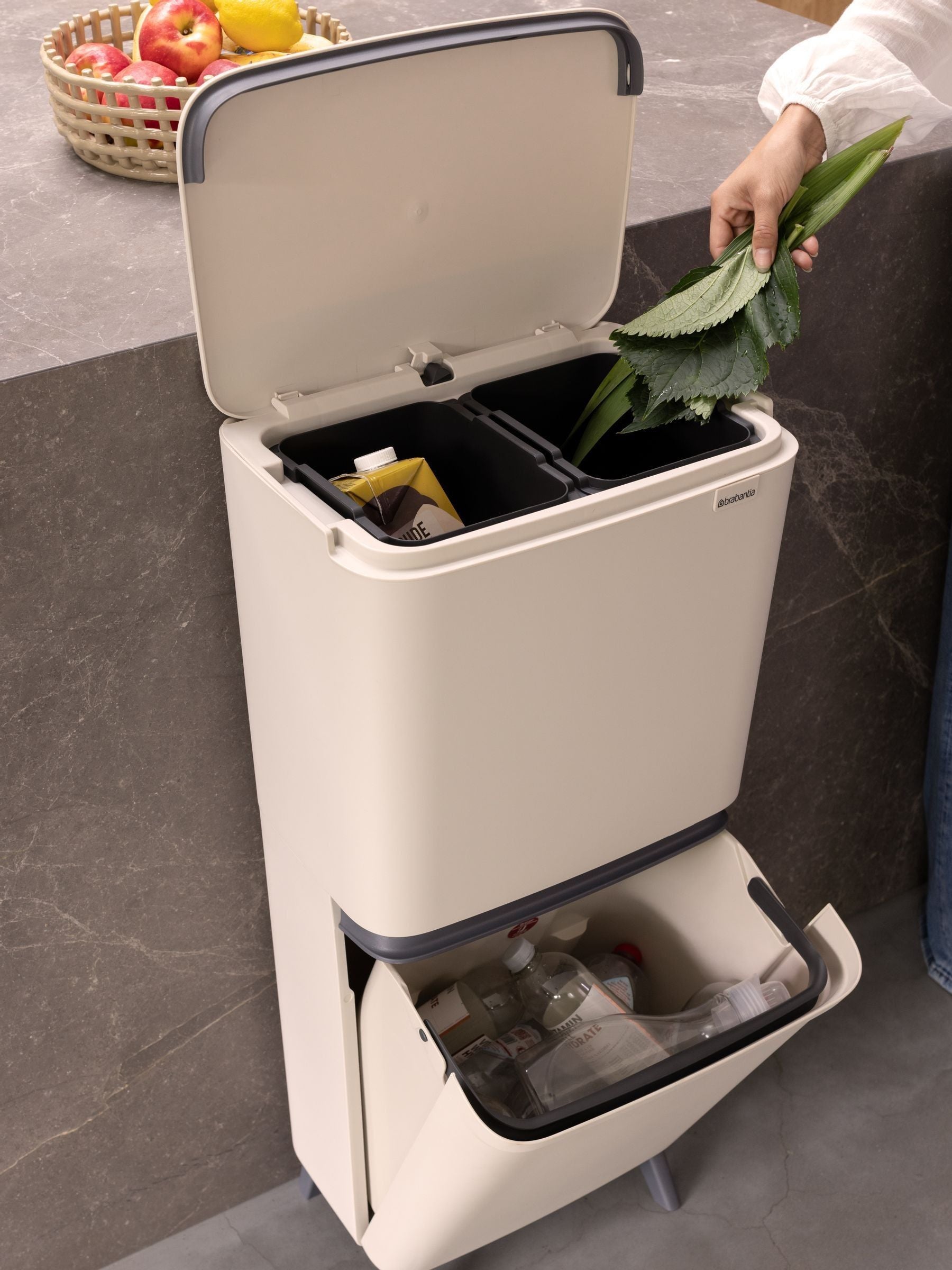 Brabantia SortUp recycle bin soft beige 20+25L, imported from the UK
