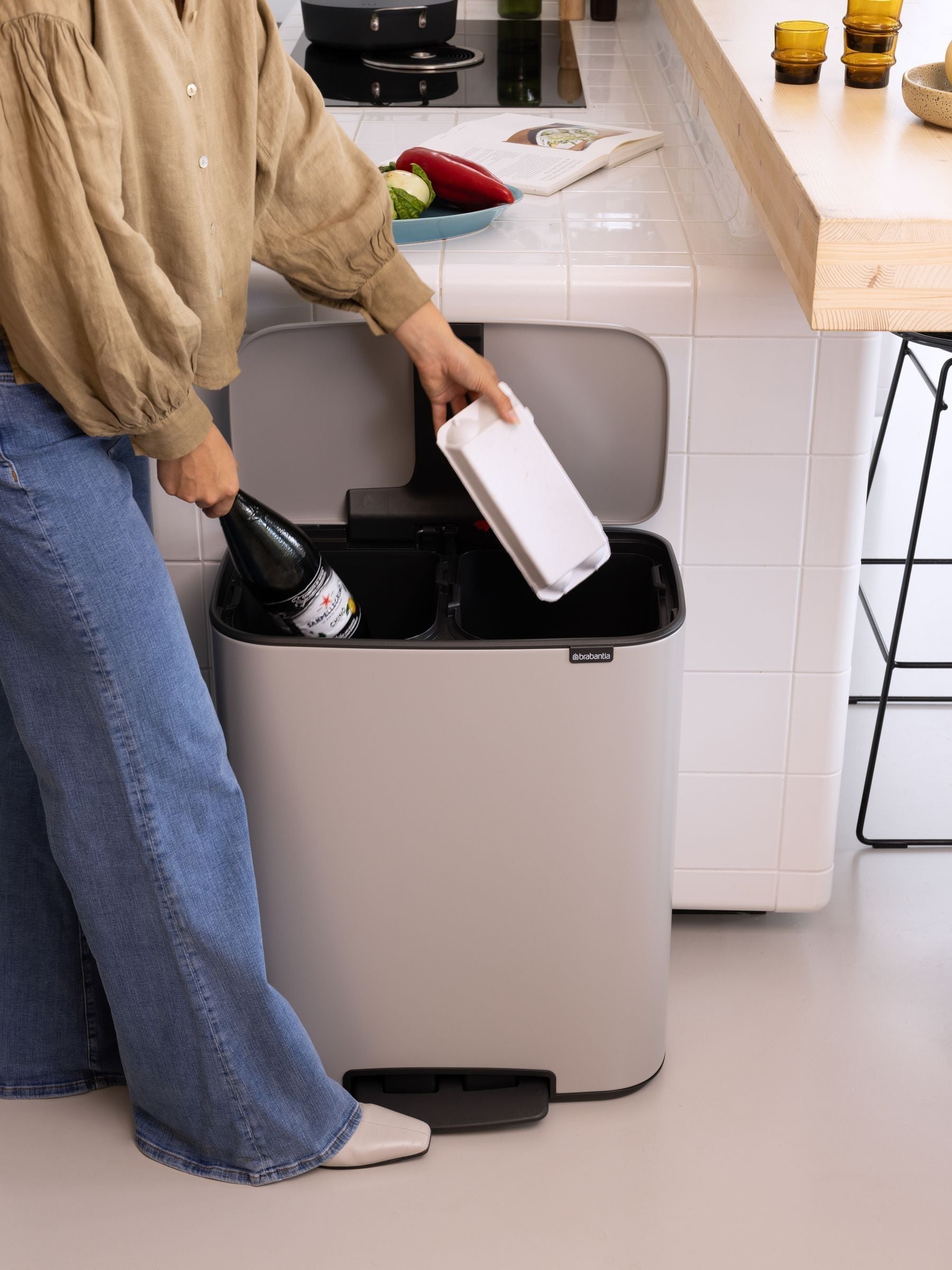 Brabantia Bo Pedal Bin Soft Grey 30 litre waste separation bin, UK version