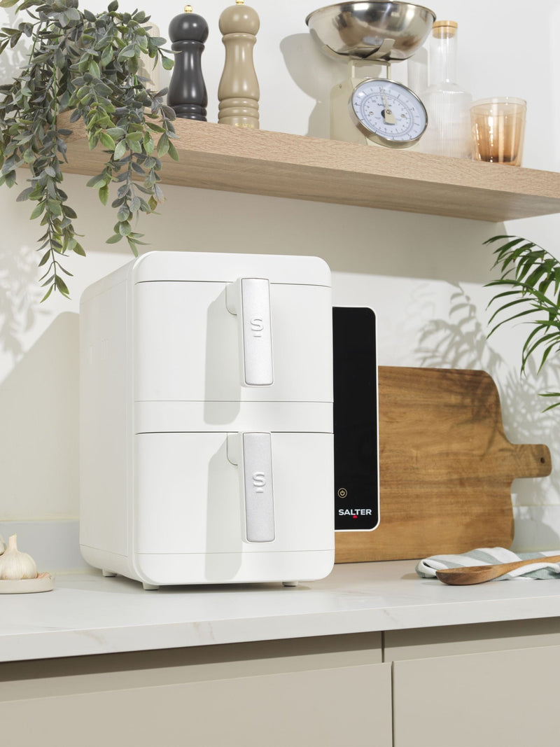 Salter white stackable air fryer 9L dual basket, imported from the UK