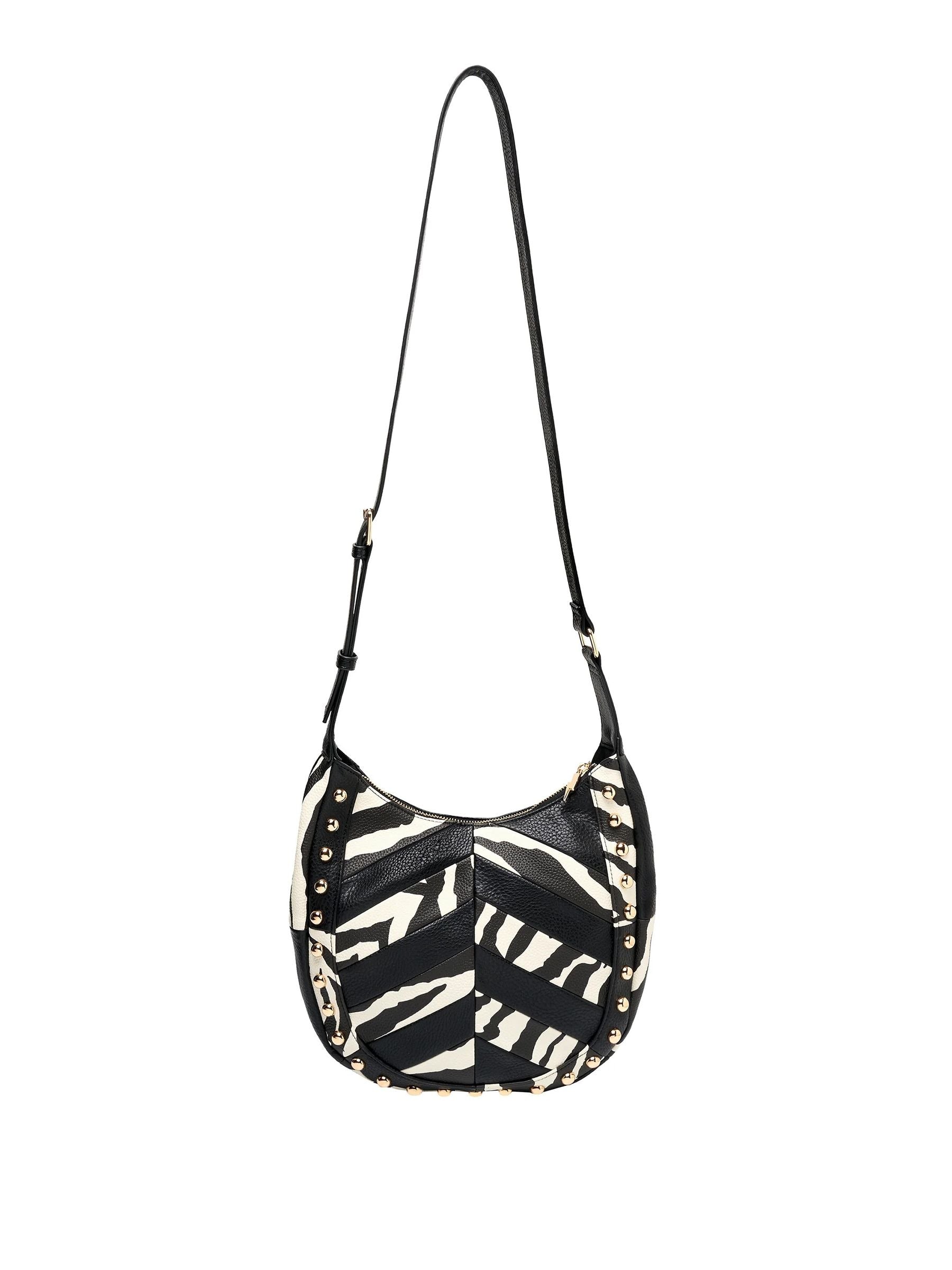 SCAMP & DUDE cream zebra patchwork shoulder bag, imported from the UK