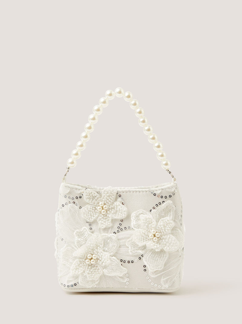 Monsoon cream flower embellished mesh bag - British product