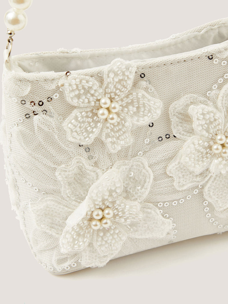 Monsoon cream flower embellished mesh bag - British product