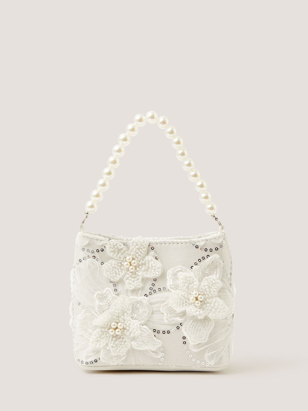 Monsoon cream flower embellished mesh bag - British product