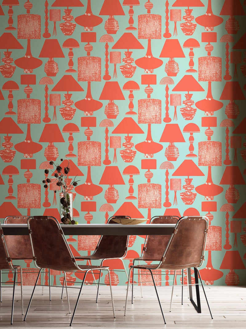 Ohpopsi Boogie Lights Ash Duck Egg Wallpaper 10m