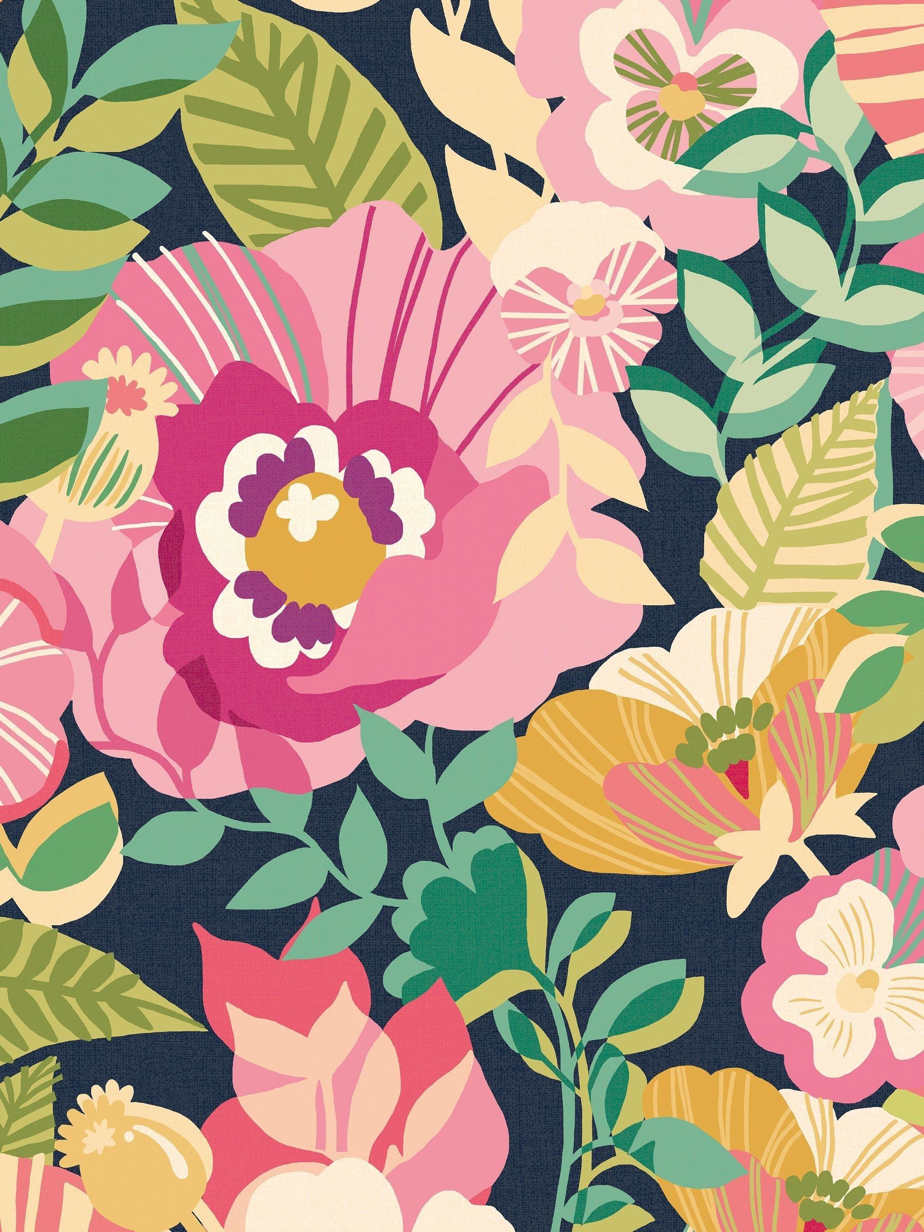 Ohpopsi Midnight Garden Poppies and Pansies wallpaper 10m, imported from the UK