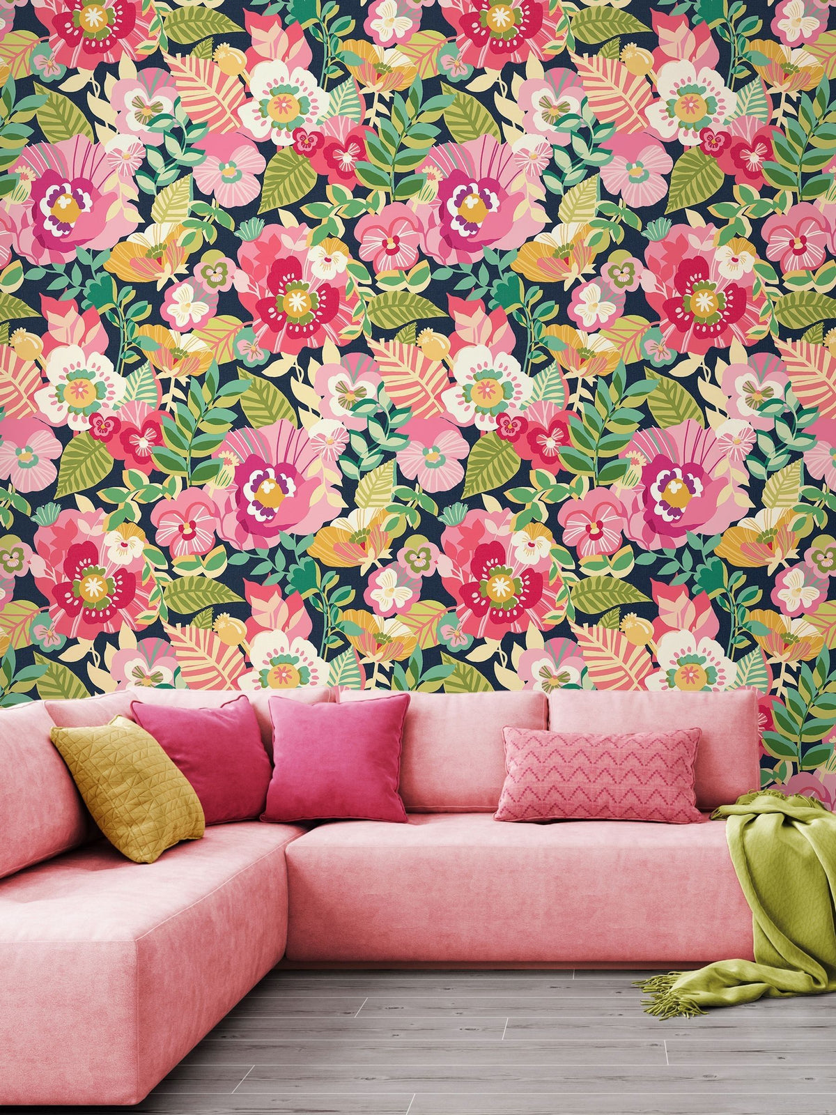 Ohpopsi Midnight Garden Poppies and Pansies wallpaper 10m, imported from the UK