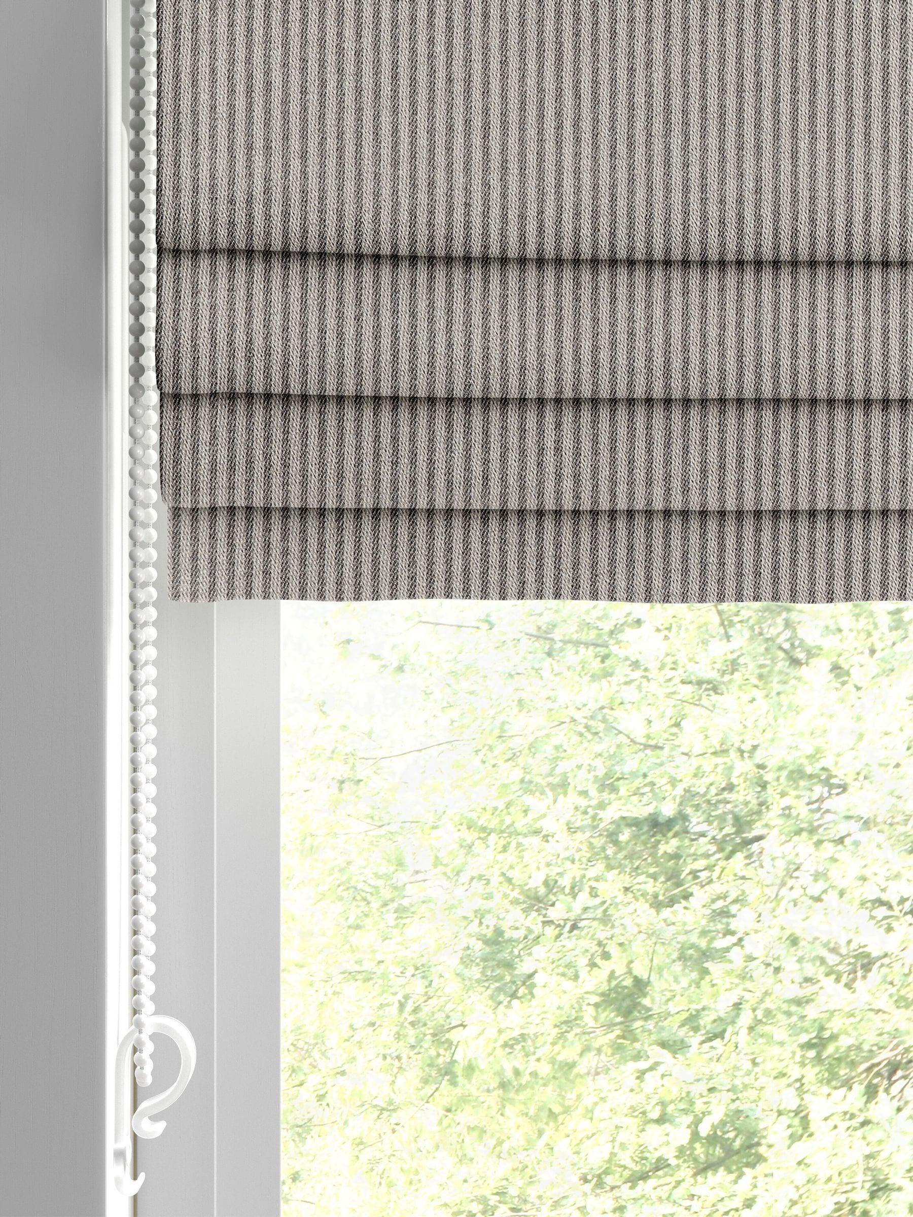 Charcoal grey woven roman blind with brushed stripes, UK version