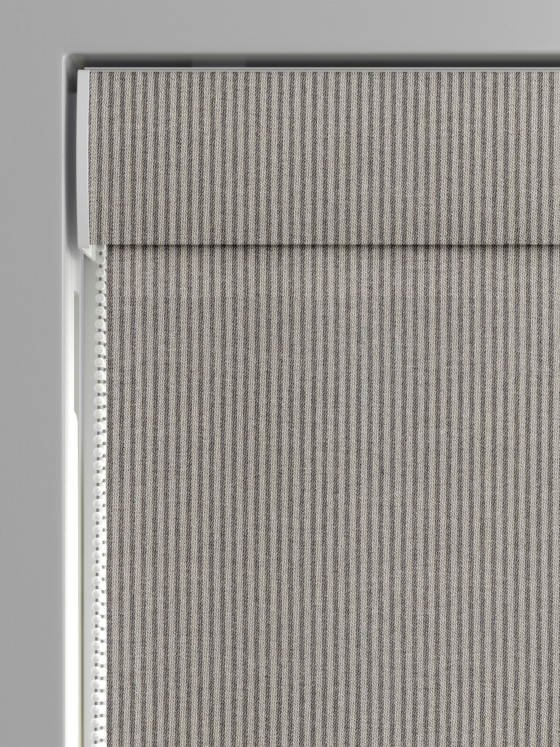 Charcoal grey woven roman blind with brushed stripes, UK version