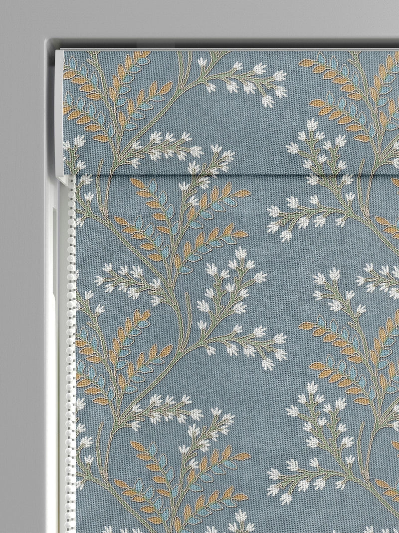 Blue Luxe blue floral embroidered roman blind (British brand)